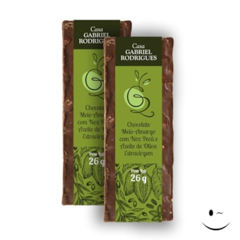Chocolate com Azeite de Oliva e Noz Pecã Casa Gabriel Rodrigues 2 x 26g Chocolate com Azeite de Oliva e Noz Pecã Casa Gabriel Rodrigues 2 x 26g