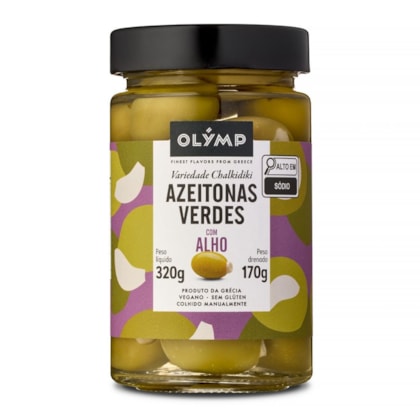 Olymp Azeitonas Verdes Com Alho 320g/170g